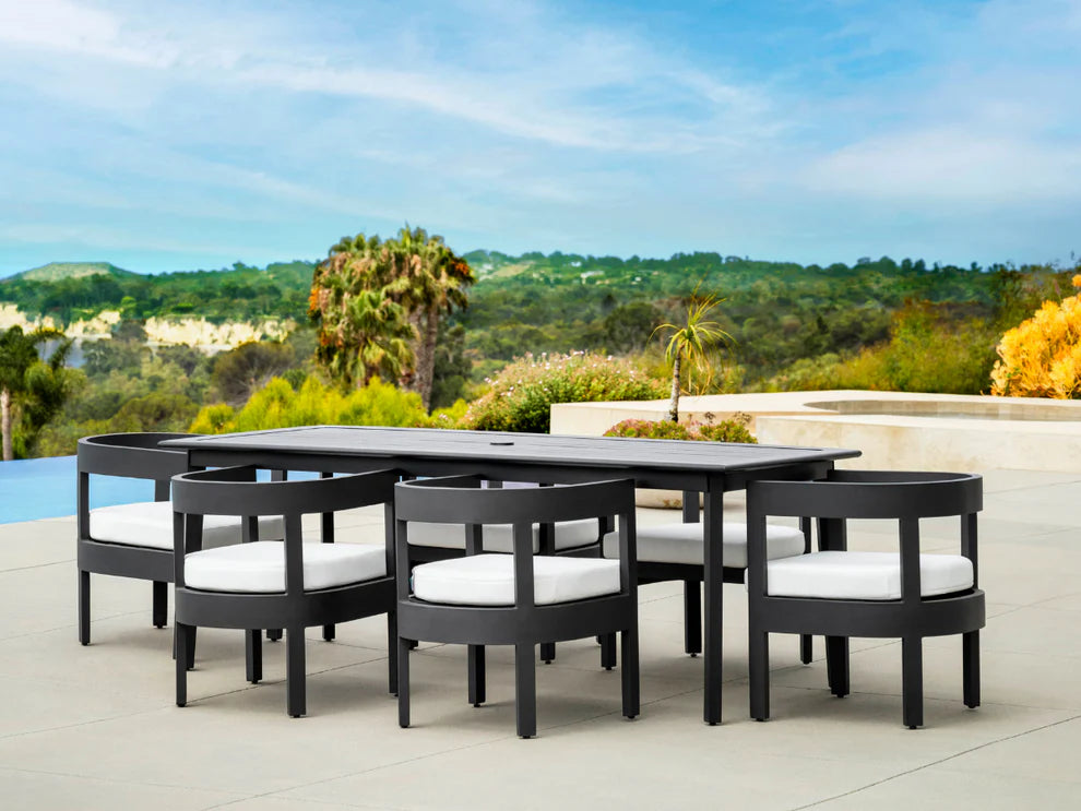 Santino® Outdoor 7-Piece 74" Dining Set - Gray Fabric with Teak Frame