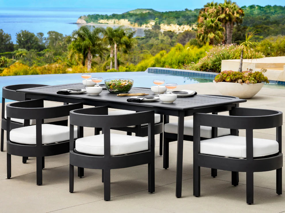 Santino® Outdoor 7-Piece 74" Dining Set - Gray Fabric with Teak Frame