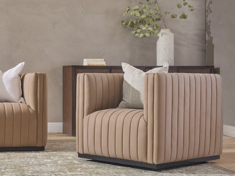 Vail Top Grain Leather Channeled Swivel Chair