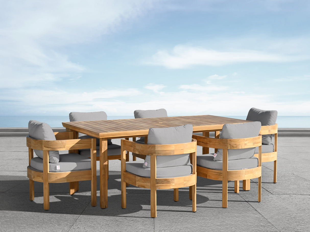 Santino® Outdoor 7-Piece 74" Dining Set - Gray Fabric with Teak Frame