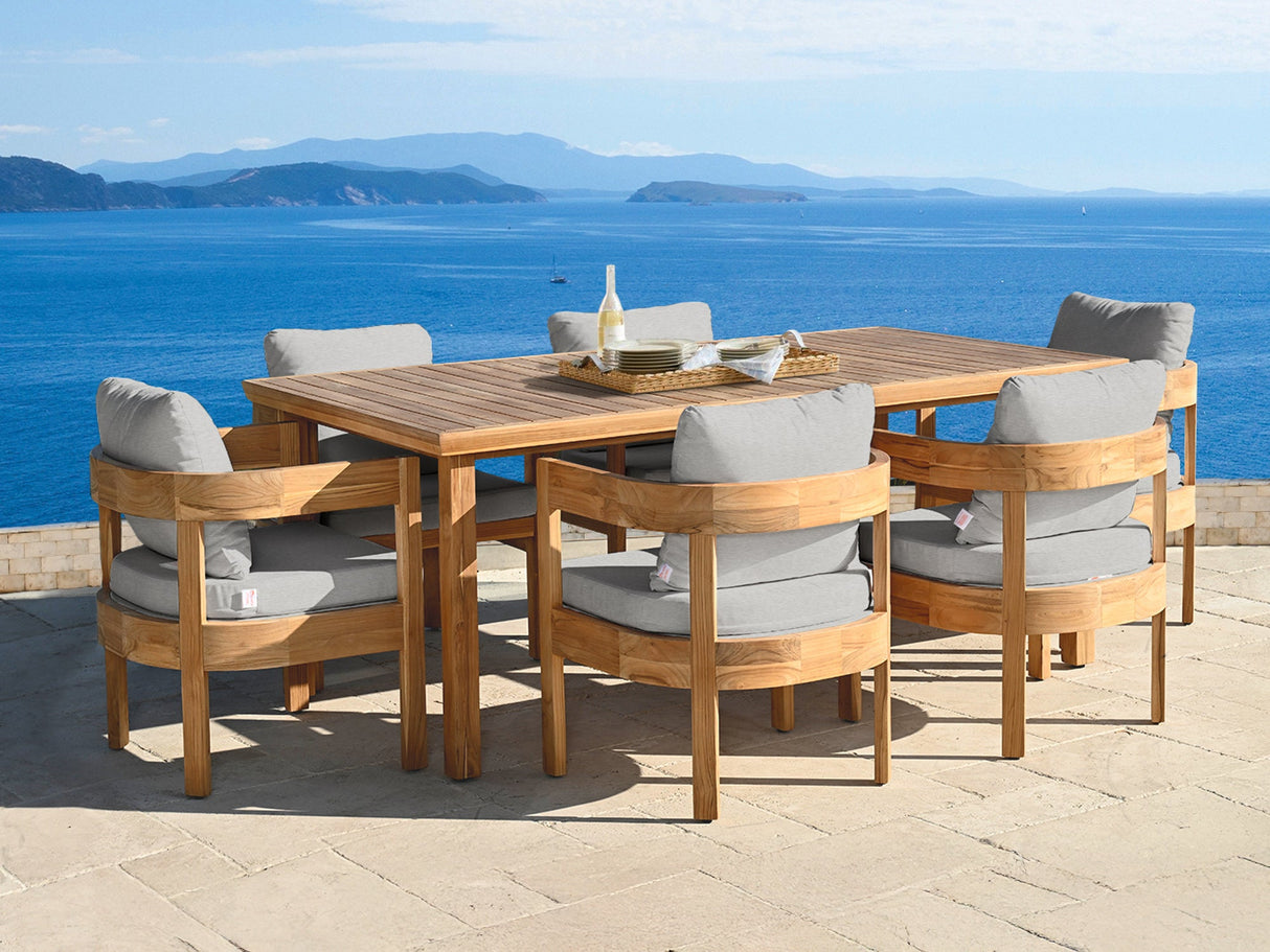 Santino® Outdoor 7-Piece 74" Dining Set - Gray Fabric with Teak Frame