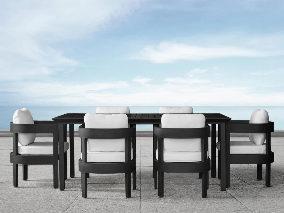 Santino® Outdoor 7-Piece 74" Dining Set - Gray Fabric with Teak Frame