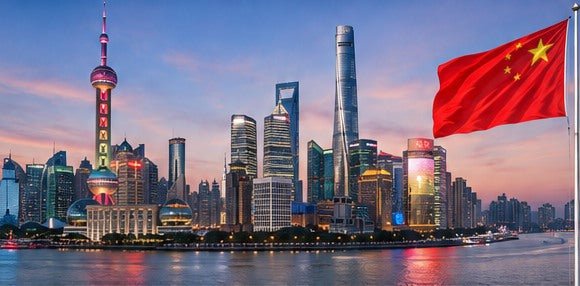 China skyline and country flag