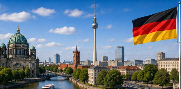 Germany skyline and country flag