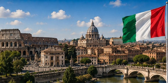 Italy skyline and country flag