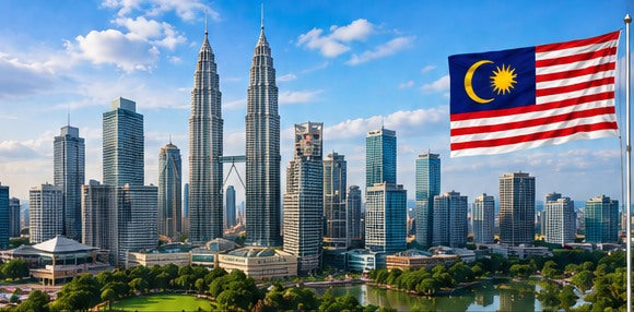 Malaysia skyline and country flag