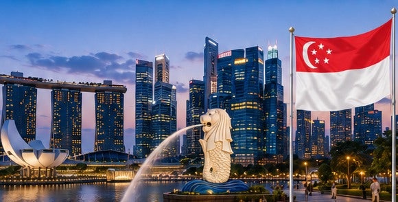 Singapore skyline and country flag
