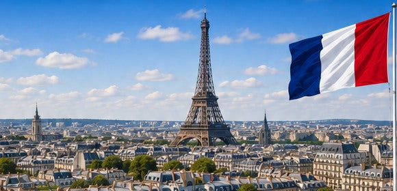 France skyline and country flag