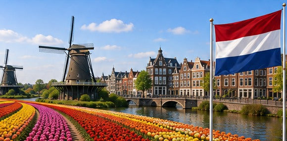 Netherlands skyline and country flag