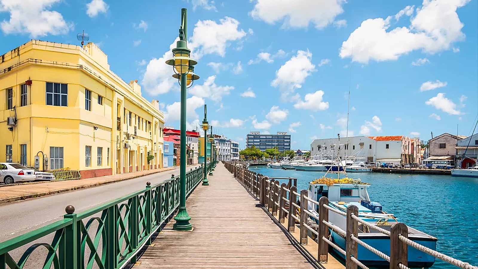 Barbados flag and global trade network artwork
